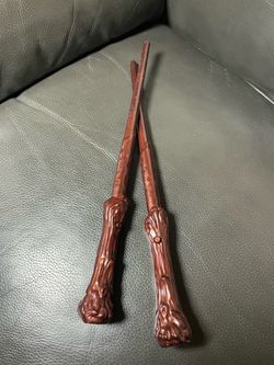 Harry Potter Collectible Wand Set of 2 Brown with Sculpted Detailed Handles