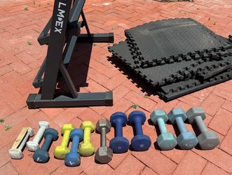 Weight rack, pads, and weights