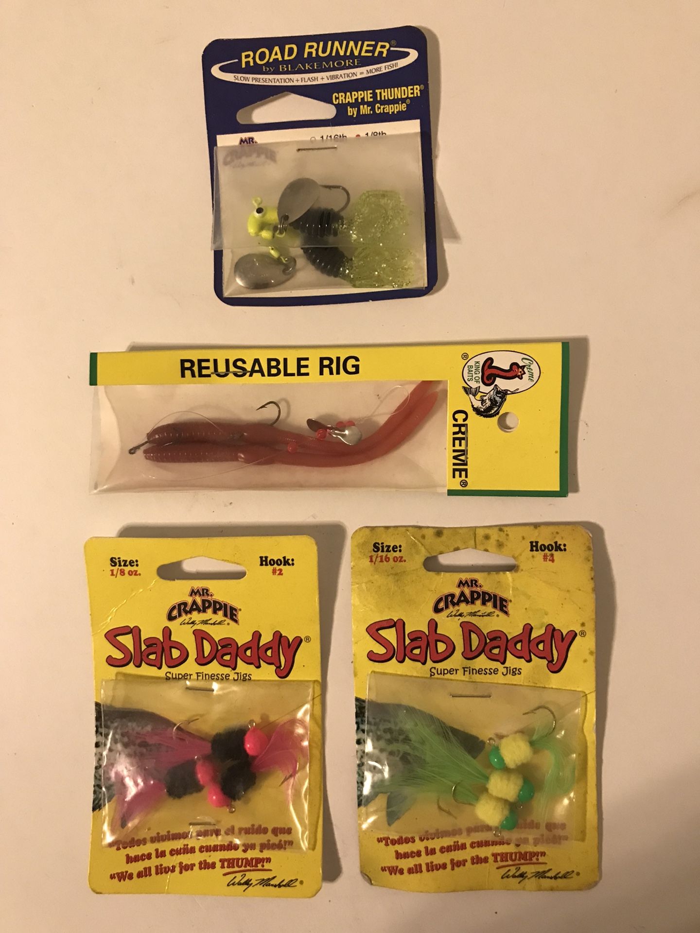 Mr. Crappie Slab Daddy, Crappie Thunder, & 1 Creme Reusable Rig 2 Worms