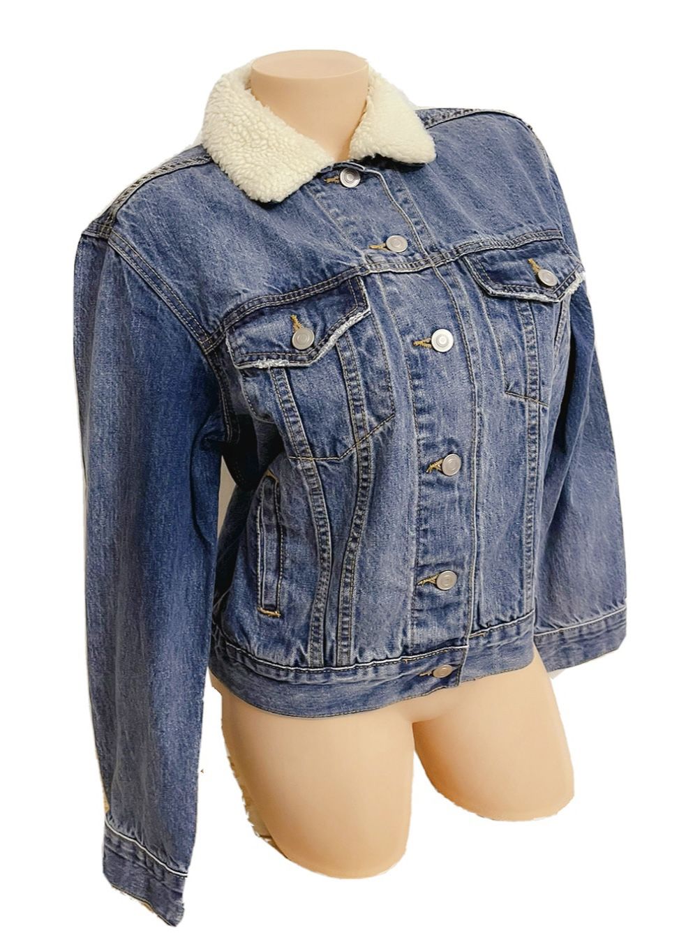 Victorias Secret Pink Denim Jacket With Sherpa Collar S