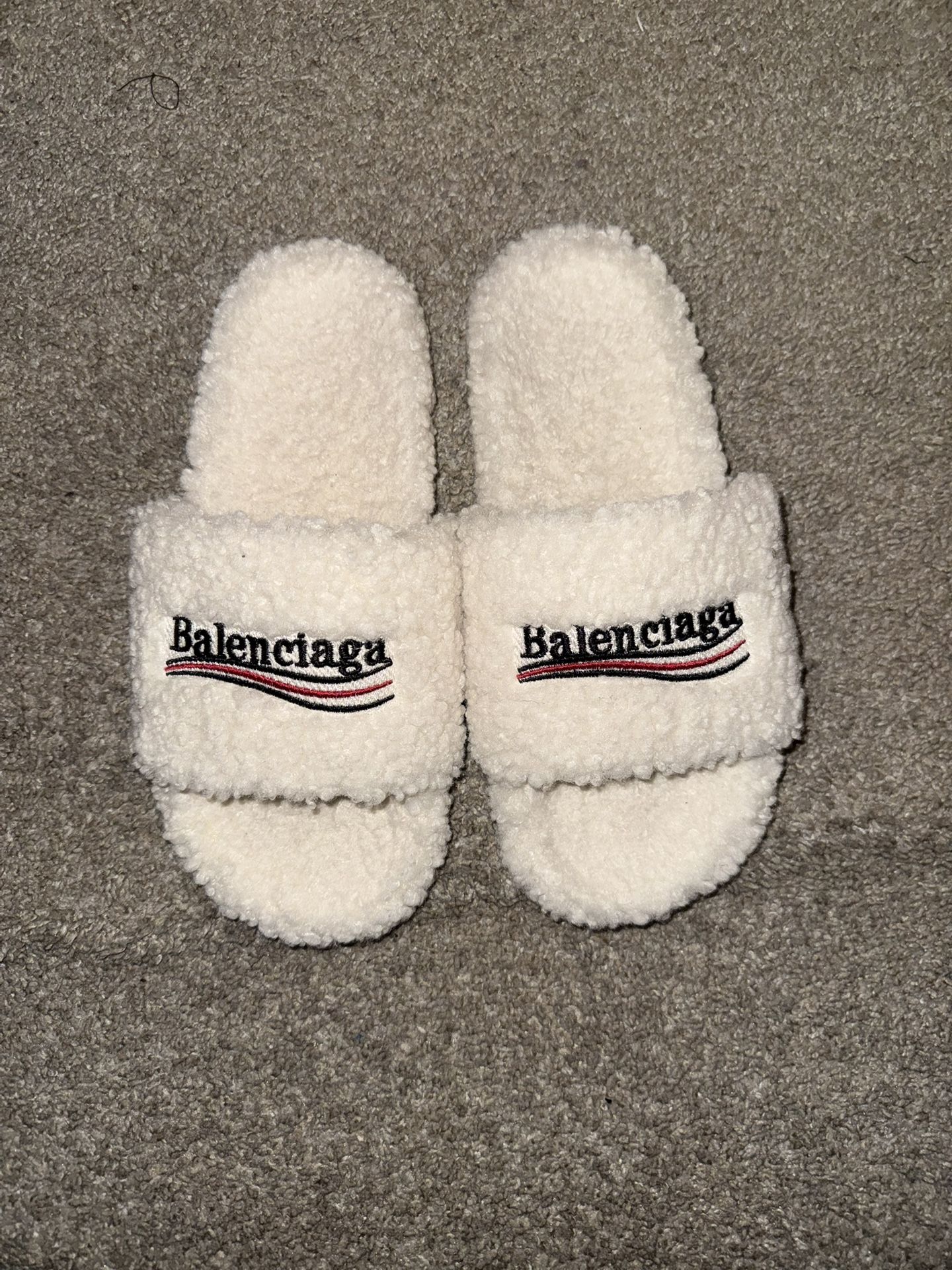 Balenciaga Furry Slide White