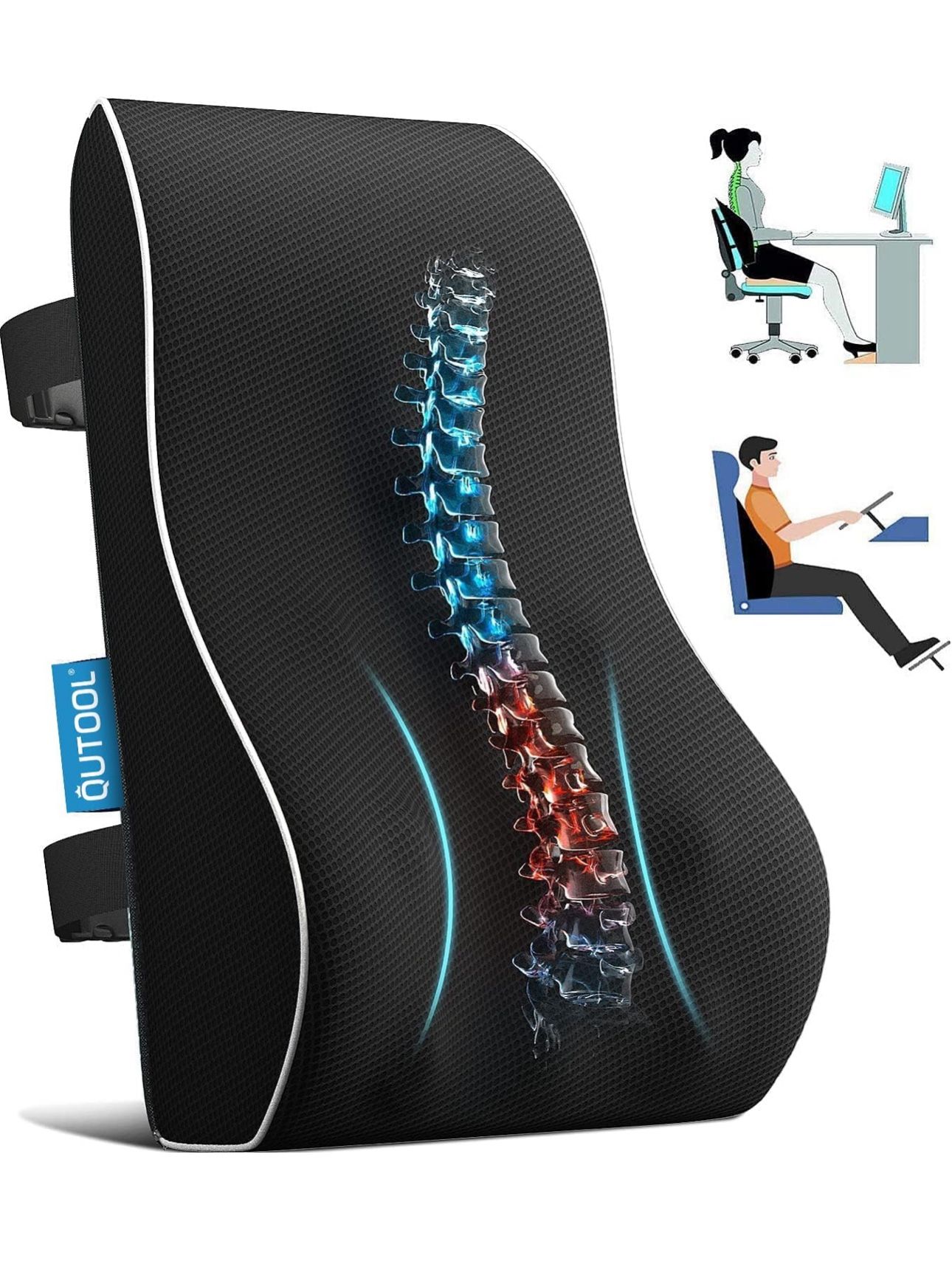 QUTOOL Lumbar Support Pillow for Office Chair,Office Home Essentials,Back Support Pillow for Car, Chair Cushions,Back Pain Relief Improve Posture,Mesh