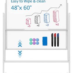 48 x 60 Inch Height Adjustable Dry Erase Whiteboard with Stand and Wheels, Mobile Dry Erase Board with Double-Sided Magnetic Whiteboard for School, Of