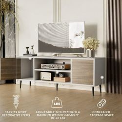 New Modern TV Stand for 65" Television, Entertainment Center with Two Storage Cabinets, Retro Style Media Console for Living Room, Bedroom, Office, 58