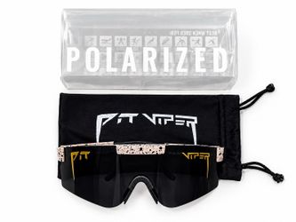 BRAND NEW PIT VIPER TAN FRAME BLACK SUNGLASSES WITH CASE AND BLACK DUST CASE