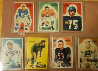 A collection of vintage 1955 Bowman Football trading cards