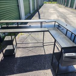 95" L-Shaped Gaming Desk w/ Power – Black