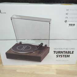 1 by ONE High Fidelity Belt Drive Turntable with Built-in Speakers, Vinyl Record Player with Magnetic Cartridge, Bluetooth Playback and Aux-in Functio