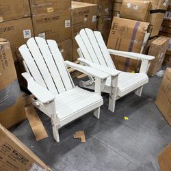 Serwall Folding Plastic Adirondack Chair Set Set of 2 Stackable White HDPE Frame Stationary Adirondack Chair with White Slat Seat