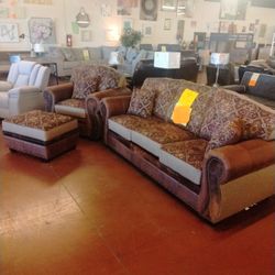 Genuine Leather Sofa Chair And Ottoman