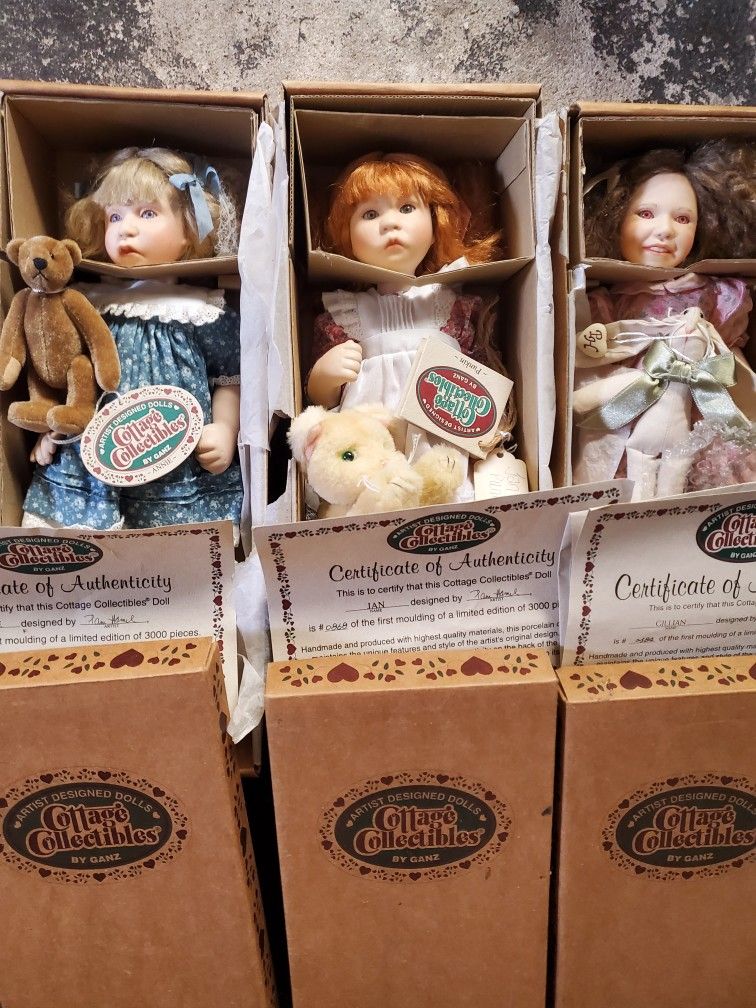 New Porcelain Cottage Collectibles Dolls With Pet $10 Each
