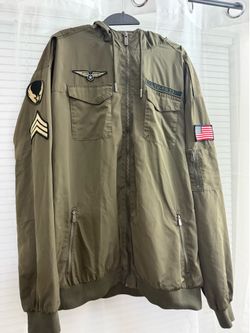 Men’s Military Style Hooded Jacket 2XL – Olive Green – Excellent Condition
