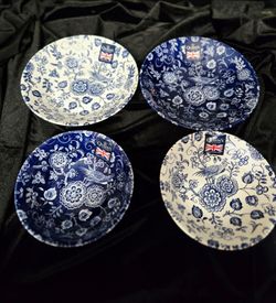 Queen's by Churchill Nankin blue and white bird floral bowls made in England. Set of 4. 2×6", 2×8"