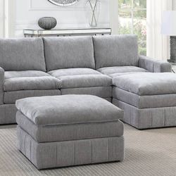 Gray Sectional Sofa With Ottoman (Free Delivery)