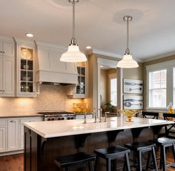 1 stainless steel Kitchen Pendant Light with Opal Glass Dimmable Hanging Rod Pendant Lighting