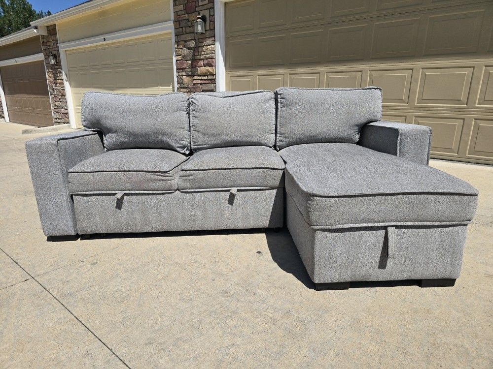 AFW Kent Gray Reversible Sectional Sofa W/ Pullout Bed- Free Delivery