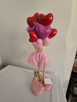 Brand New 20"H Girl With Heart  Balloons & French dog Figurine