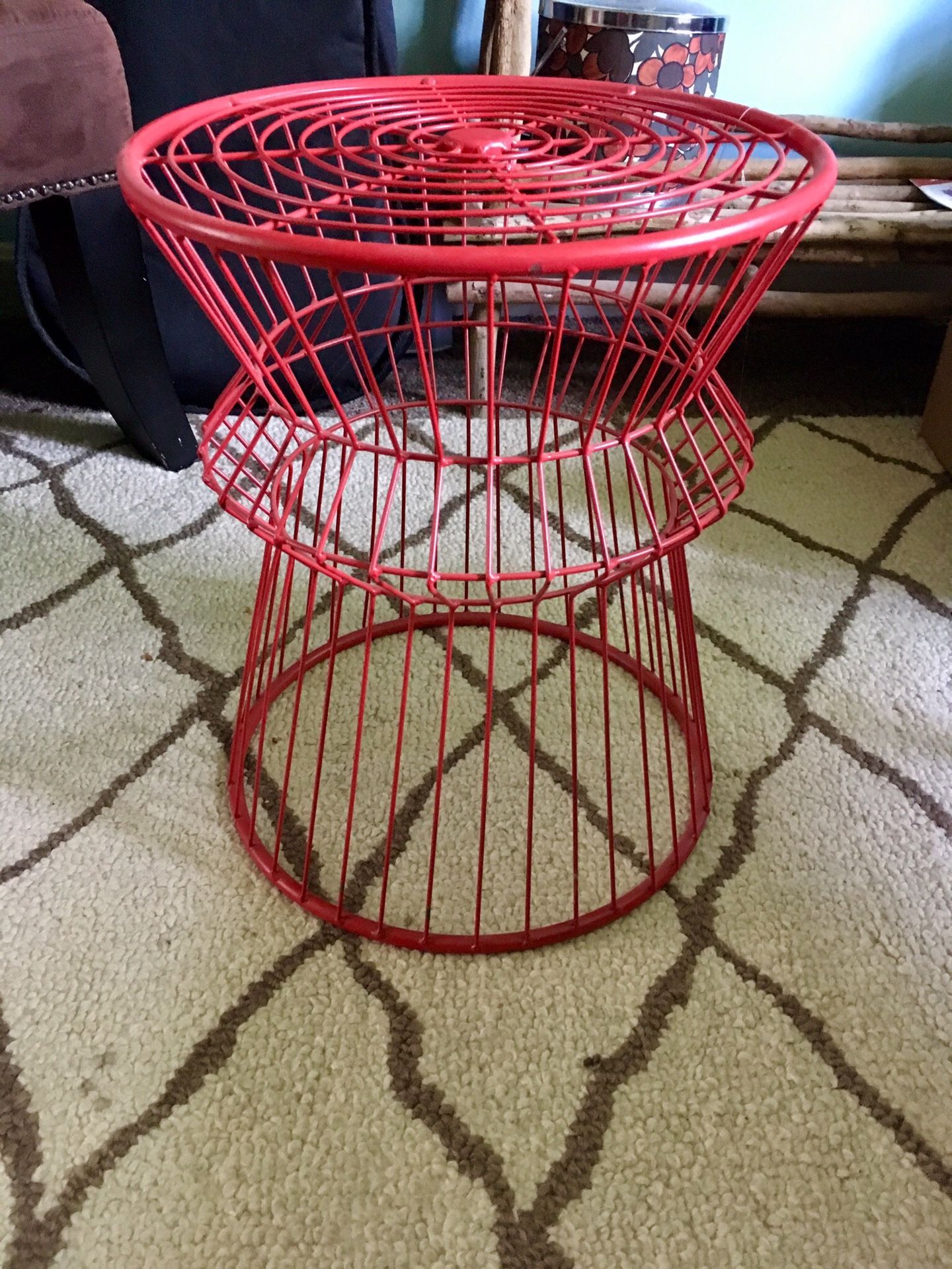 Red wire side table/plant stand