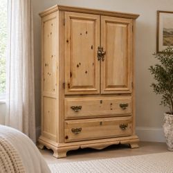 Pine Armoire with Shelves & 2 Drawers – Delivery Available