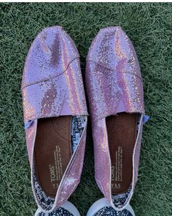 Kids Pink Glitter TOMS Shoes Size Youth 5.5