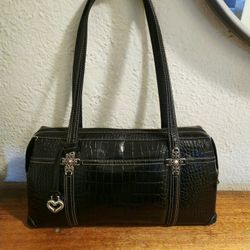 Brighton Purse Patent Leather Croc Embossed Black Shoulder Bag (READ)