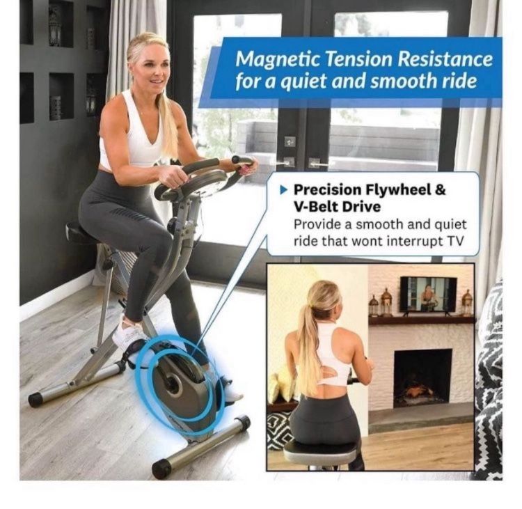 Exercise Bike, Foldable Magnetic Upright with Heart Pulse Sensors, LCD Monitor, Cardio, New in Box