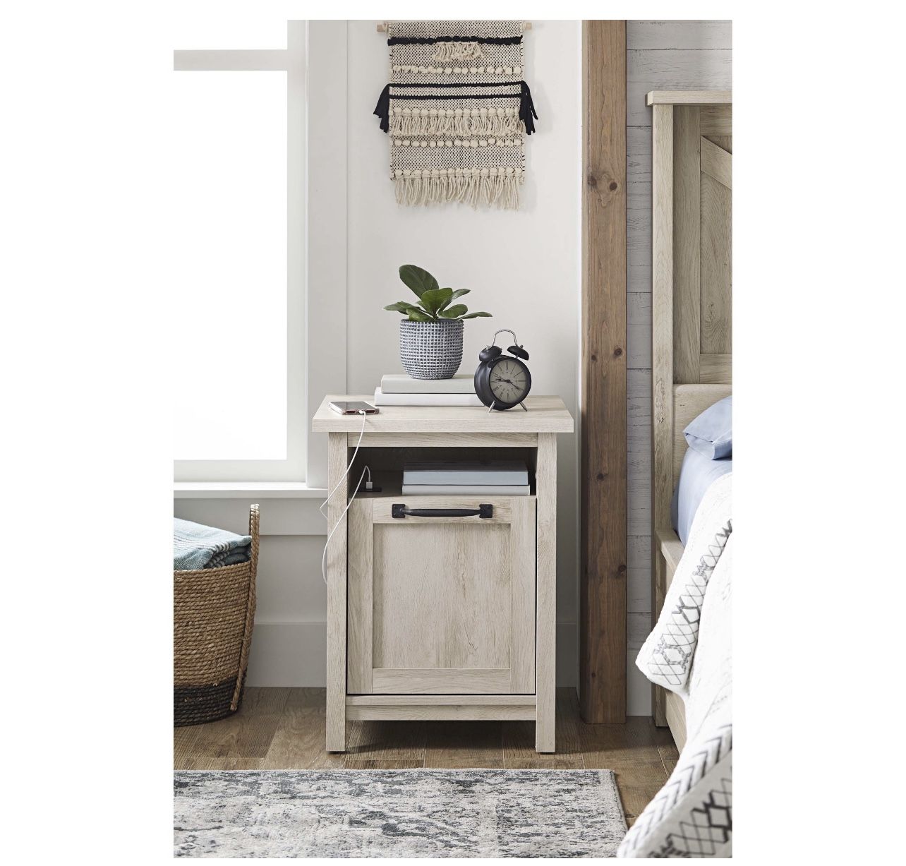 Better Homes & Gardens Modern Farmhouse USB Nightstand, Rustic White