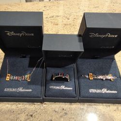 Disneyland Crislu Marquee Necklace, Bracelet, and Size 10 Ring Set