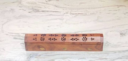 Brass Elephants Med Tone Wood Incense Burner Box Nice Warm Cinch Patina