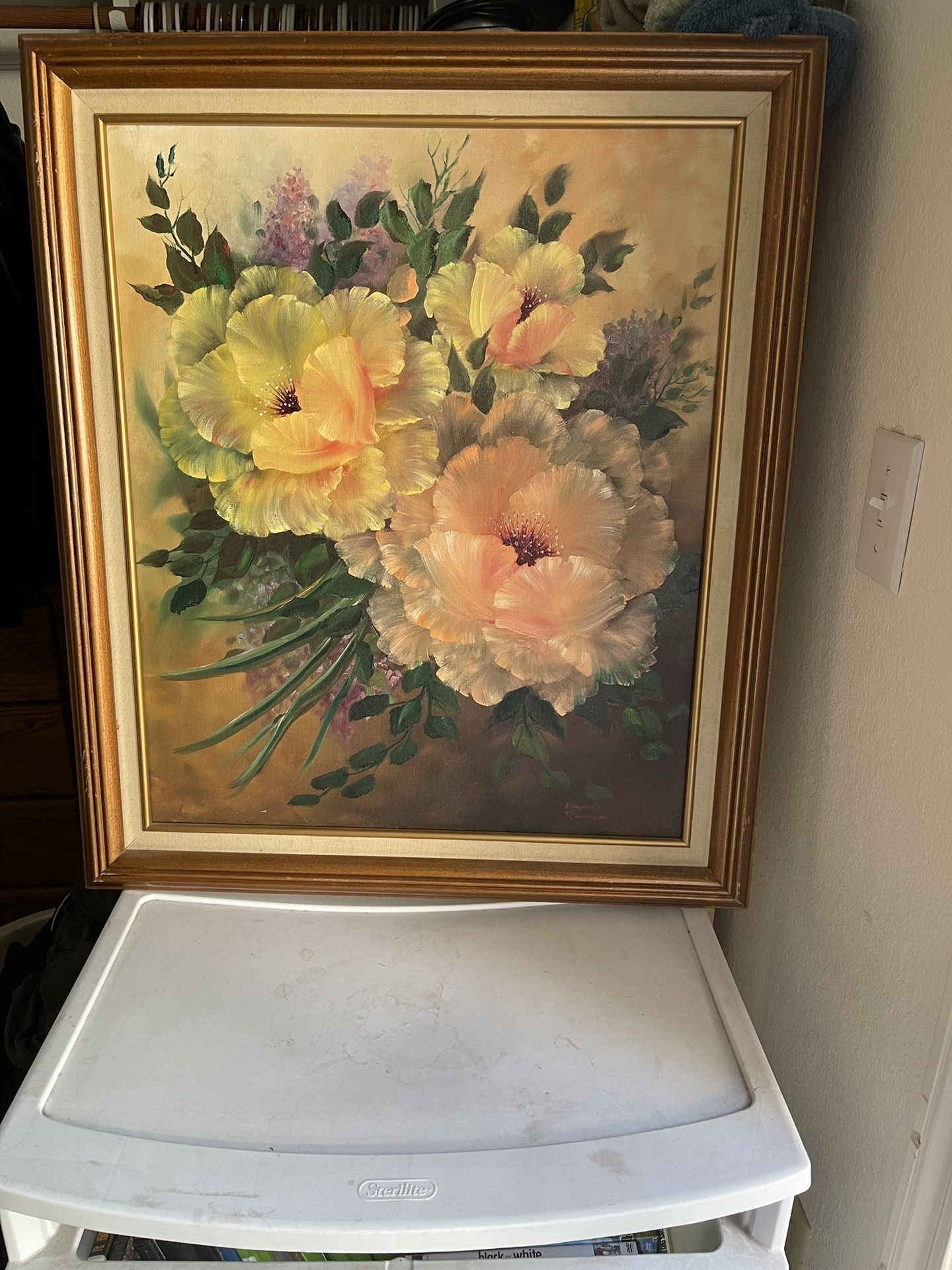 Brown Wooden Framed Flower, Painting By Virginia Rasmussen