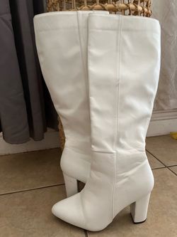 White Knee-High Heeled Boots