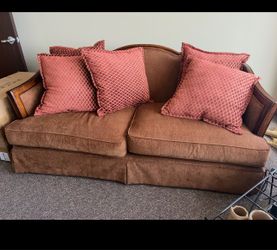 Traditional Brown Fabric Sofa with Wood Trim-FREE