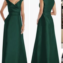 Alfred Sung Forest Green Satin Gown