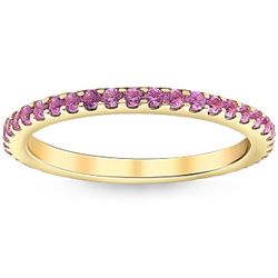 3/4Ct Pink Sapphire Stackable Ring Wedding Band 10k Yellow Gold
