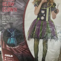 Spirit Halloween, Kids Glow in the Dark Neon Clown Costume Medium.