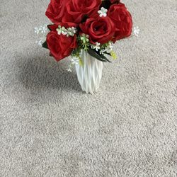 Red Flowers With Vase 