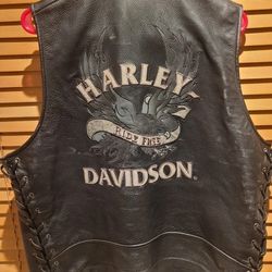 Harley Davidson Authentic Leather Vest 2XL Embroidered 