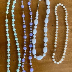 Lot 4 Plastic Bead Necklaces Pearl Purple Mint Green Chunky White Costume Jewelry 
