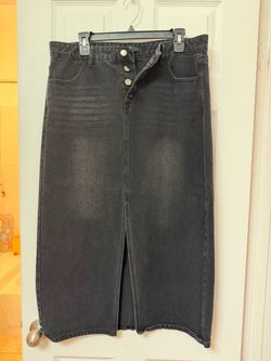 Black denim midi skirt