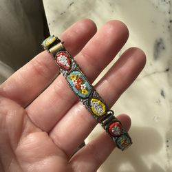 Antique Vintage Women’s Italian Murano Glass Millefiori Flower Micromosaic Bracelet
