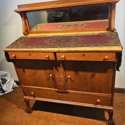 Antique Circa 1900 Victorian Era Tiger Oak Empire Style Sideboard
