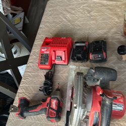 M18 Skill Saw, Impact , 2 Batteries And Charger