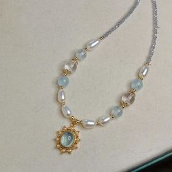Sea blue treasure white crystal pearl