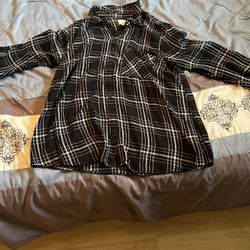 Isabel Maternity Medium Long Sleeve Casual Woven Maternity Shirt Black Plaid 