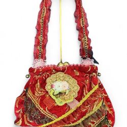 ✨VINTAGE SASSI CINDI COLLECTION VICTORIAN BURGUNDY TAPESTRY KISS LOCK PURSE✨
