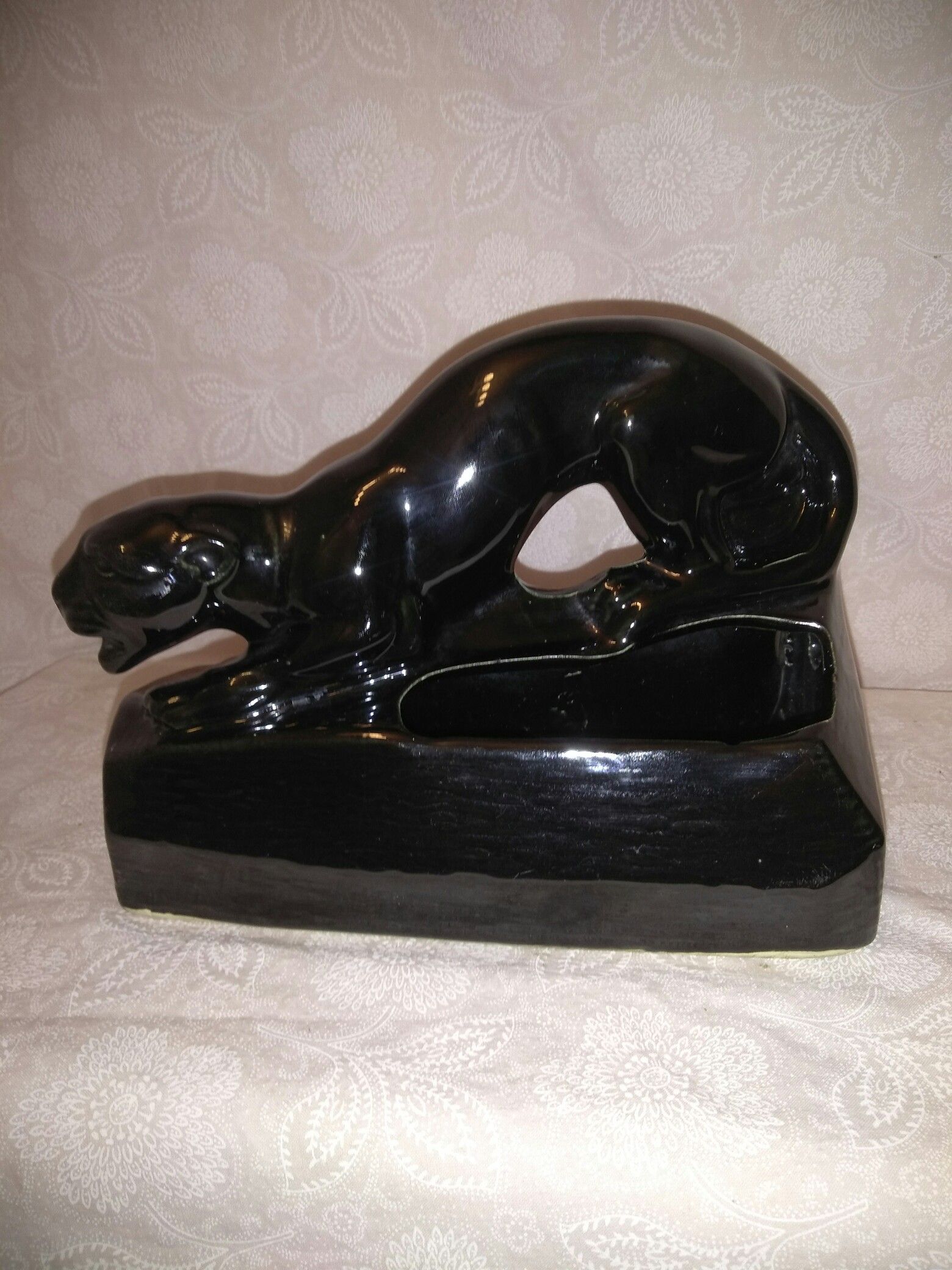 1950's Black Panther TV Lamp Planter Light Mid Century Vintage Ceramic