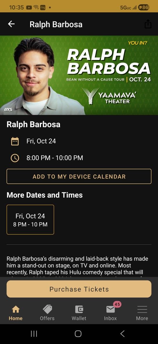 2 tickets for Ralph  Barboza 104 J seats  7-8