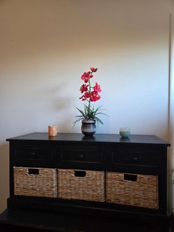Black Storage Console Table / TV Stand (Baskets Included)