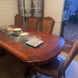 Wood Table Cherry wood formal dining room table and lighted china cabinet