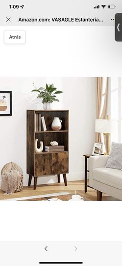 VASAGLE Estantería retro de 2 niveles con puertas, armario de almacenamiento para libros, fotos, decoraciones, estilo moderno de mediados de siglo, co